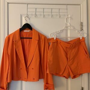 Coordinate cropped blazer and shorts with belt